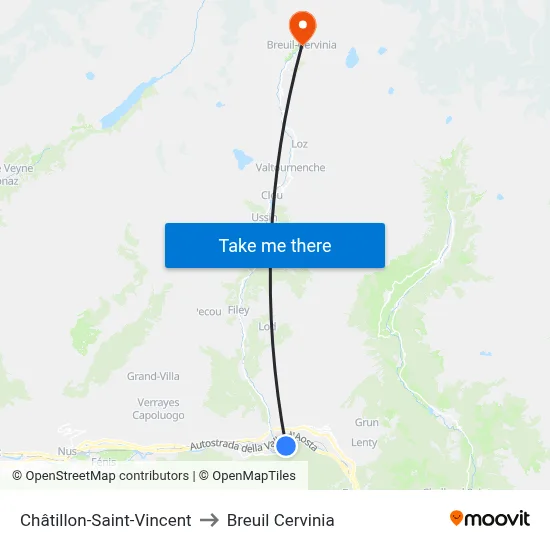 Châtillon-Saint-Vincent to Breuil Cervinia map