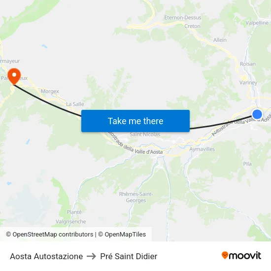 Aosta Autostazione to Pré Saint Didier map