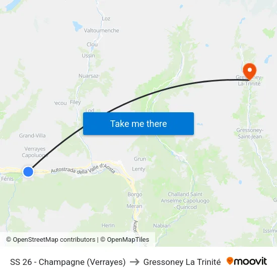 SS 26 - Champagne (Verrayes) to Gressoney La Trinité map