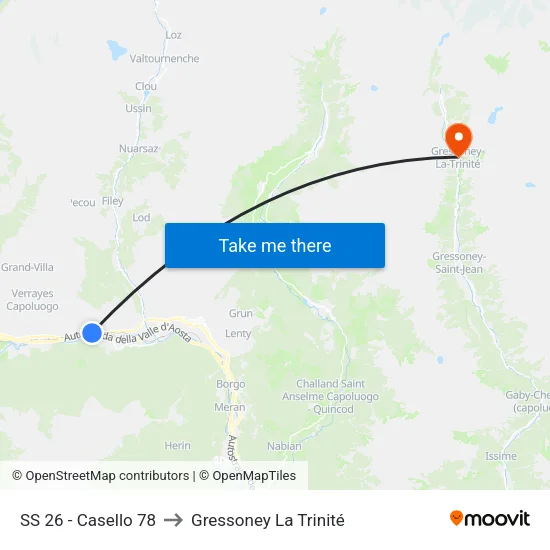 SS 26 - Casello 78 to Gressoney La Trinité map