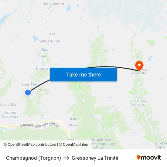 Champagnod (Torgnon) to Gressoney La Trinité map