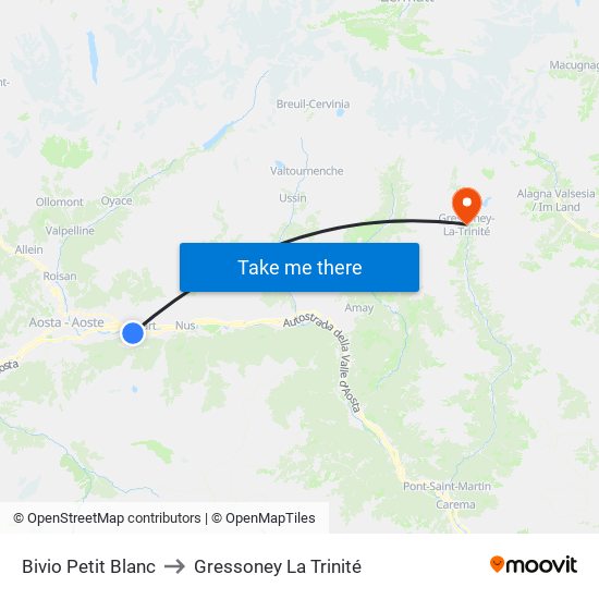 Bivio Petit Blanc to Gressoney La Trinité map