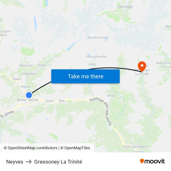 Neyves to Gressoney La Trinité map