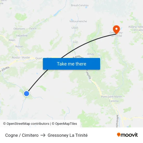 Cogne / Cimitero to Gressoney La Trinité map