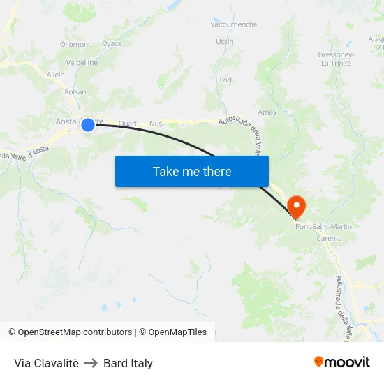 Via Clavalitè to Bard Italy map