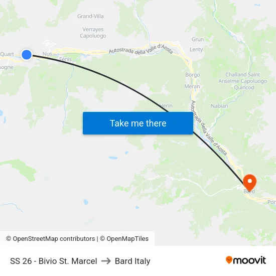 SS 26 - Bivio St. Marcel to Bard Italy map