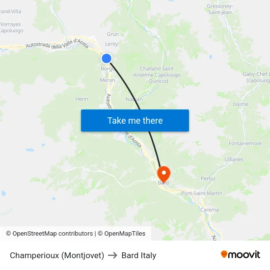Champerioux (Montjovet) to Bard Italy map
