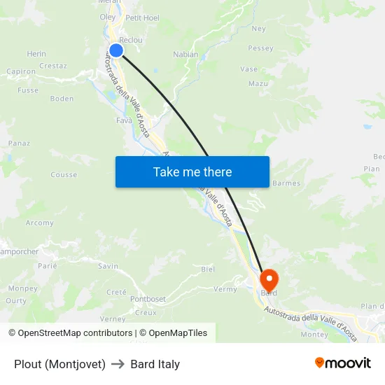 Plout (Montjovet) to Bard Italy map
