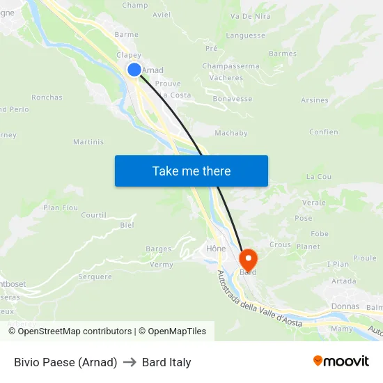 Arnad - Village Junction to Bard Italy map