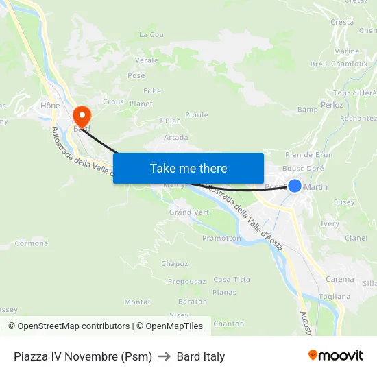 IV Novembre Square to Bard Italy map