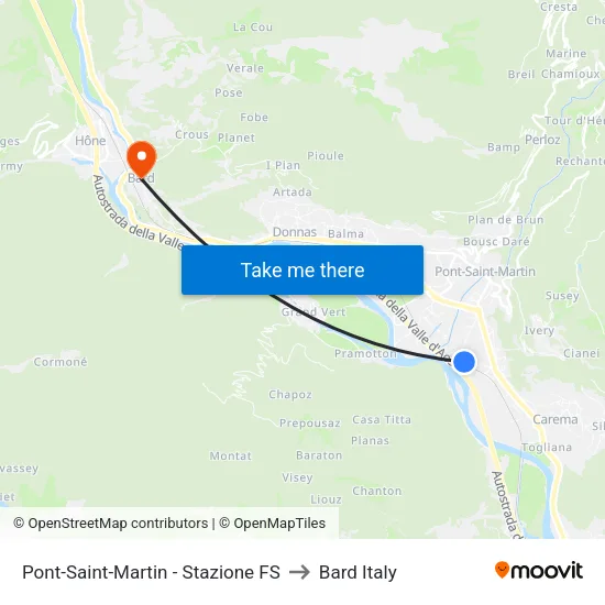 Pont-Saint-Martin - FS Station to Bard Italy map
