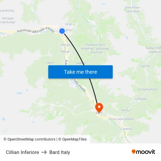 Lower Cillian to Bard Italy map