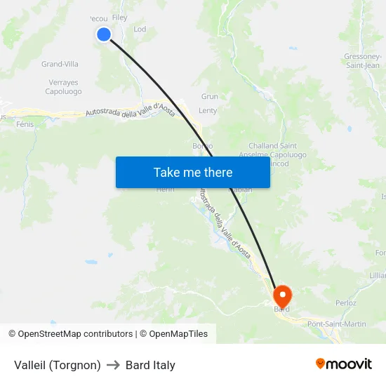 Valleil (Torgnon) to Bard Italy map