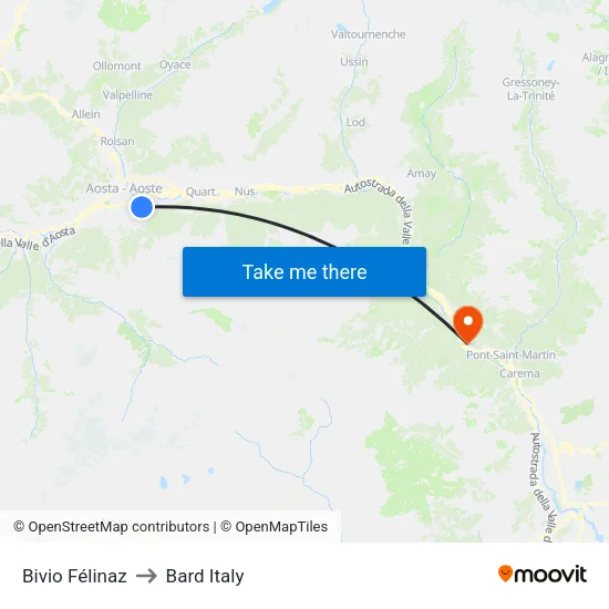 Felinaz Junction to Bard Italy map