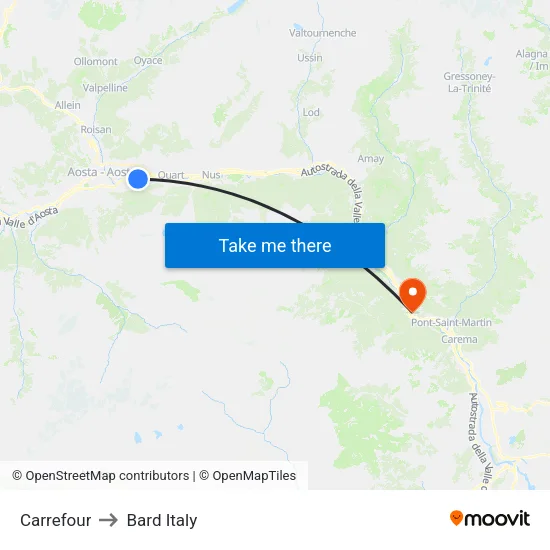 Carrefour to Bard Italy map