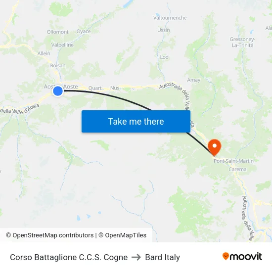 Battaglione C.C.S. Cogne Avenue to Bard Italy map