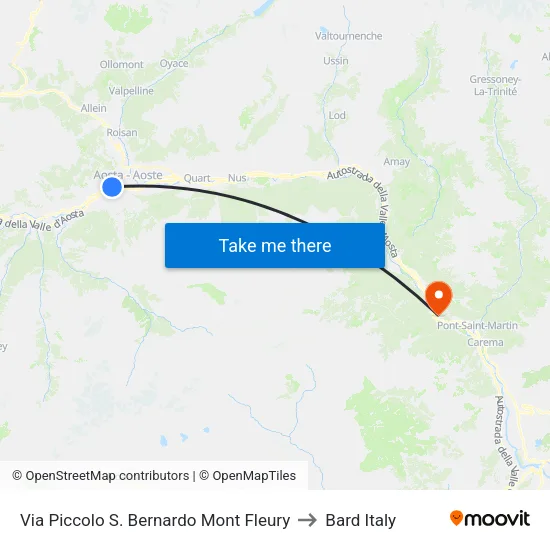 Little St. Bernard Street Mont Fleury to Bard Italy map