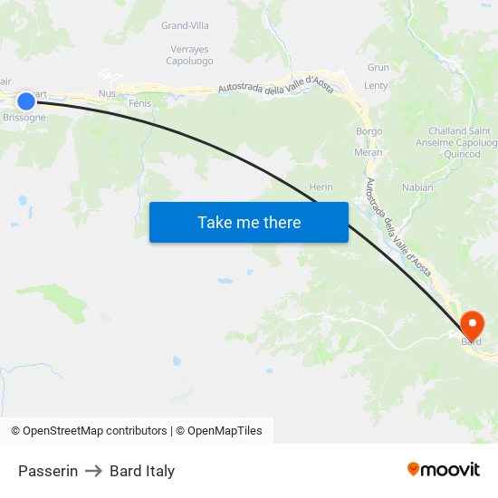 Passerin to Bard Italy map