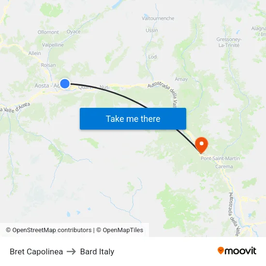 Bret Terminal to Bard Italy map