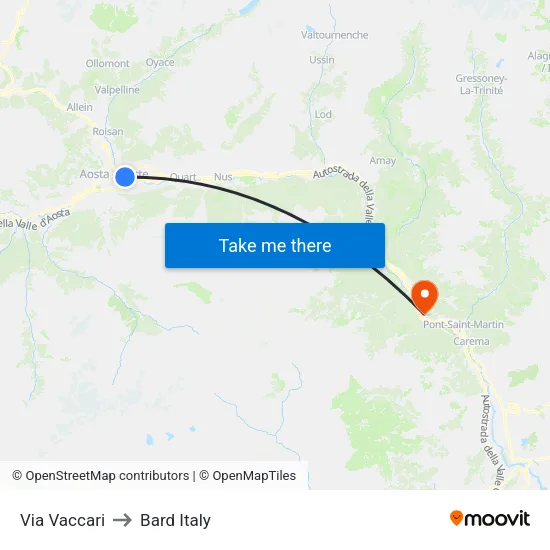 Vaccari Street to Bard Italy map