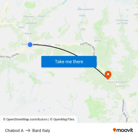 Chabod A to Bard Italy map