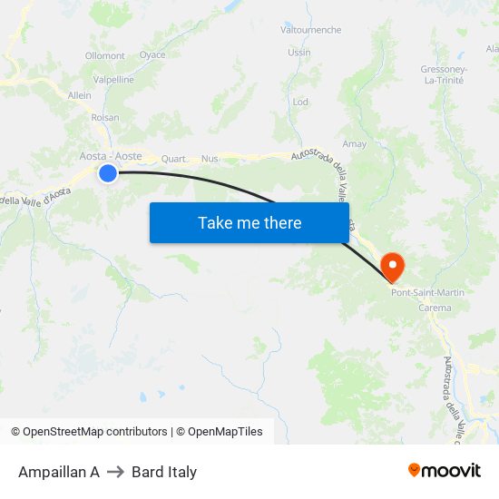 Ampaillan A to Bard Italy map