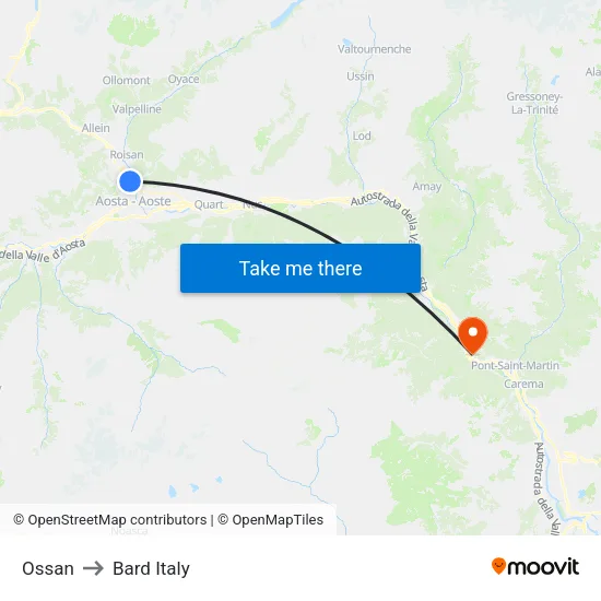Ossan to Bard Italy map