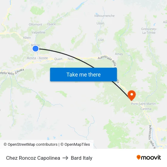 Chez Roncoz Terminal to Bard Italy map