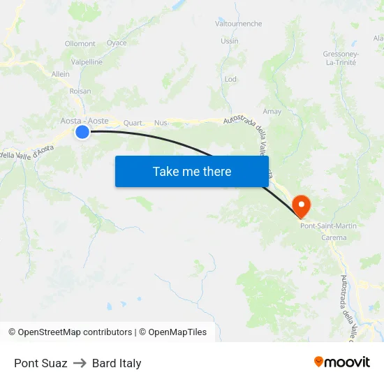 Pont Suaz to Bard Italy map