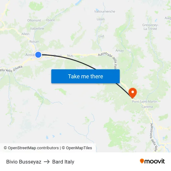 Busseyaz Junction to Bard Italy map