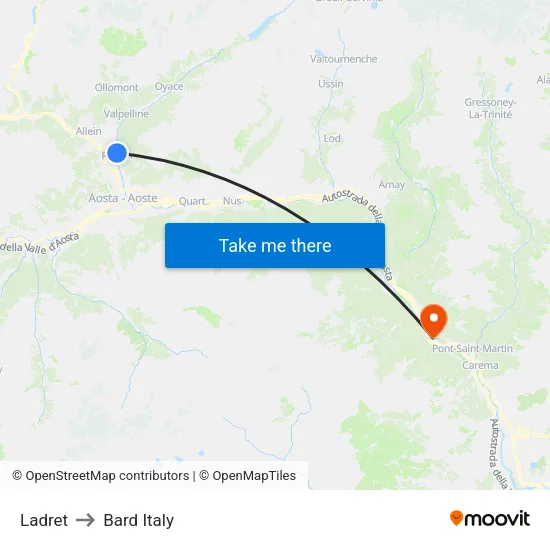 Ladret to Bard Italy map