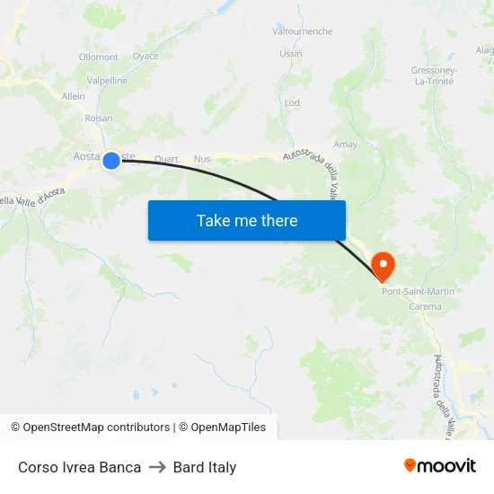 Ivrea Course Bank to Bard Italy map