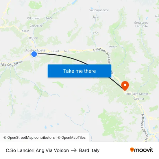 Lancieri Course Corner Via Voison to Bard Italy map