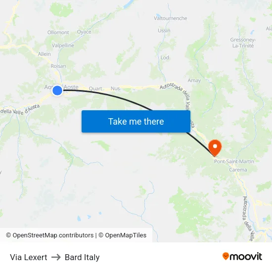 Lexert Street to Bard Italy map
