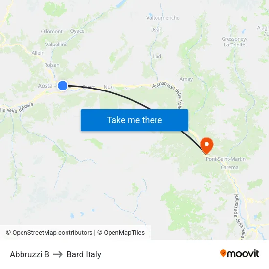Abbruzzi B to Bard Italy map