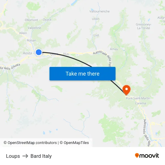 Wolves to Bard Italy map