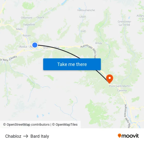 Chabloz to Bard Italy map