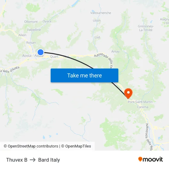 Thuvex B to Bard Italy map