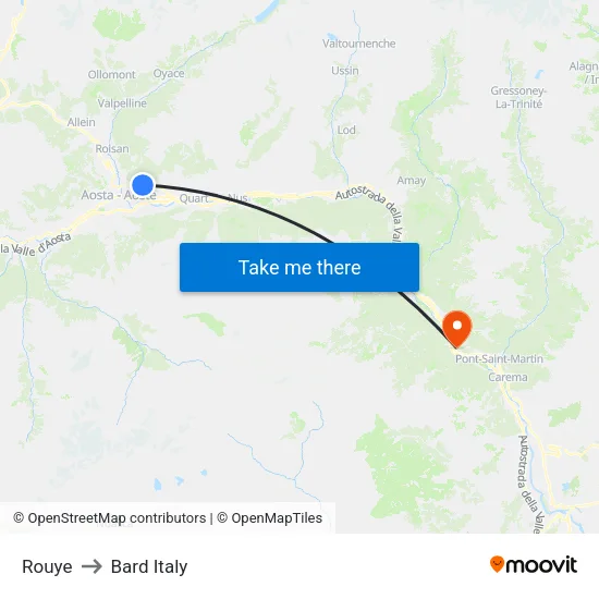 Rouye to Bard Italy map