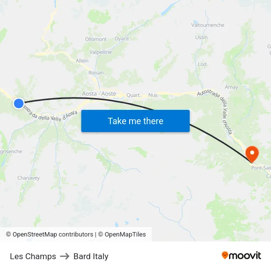 Les Champs to Bard Italy map