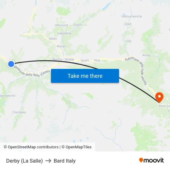 Derby (La Salle) to Bard Italy map