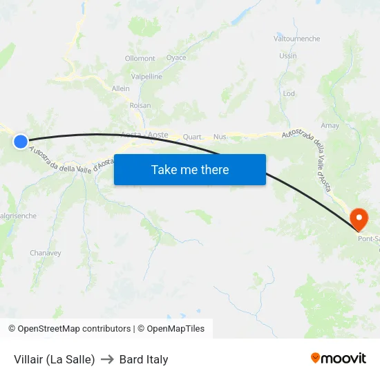 Villair (La Salle) to Bard Italy map