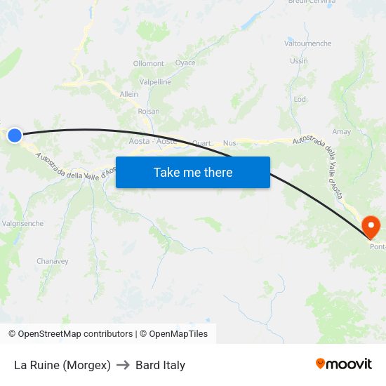 La Ruine (Morgex) to Bard Italy map