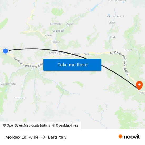 Morgex La Ruine to Bard Italy map