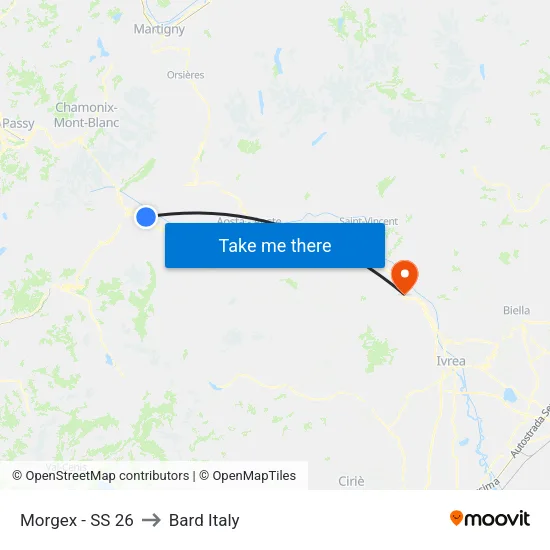 Morgex - Highway 26 to Bard Italy map