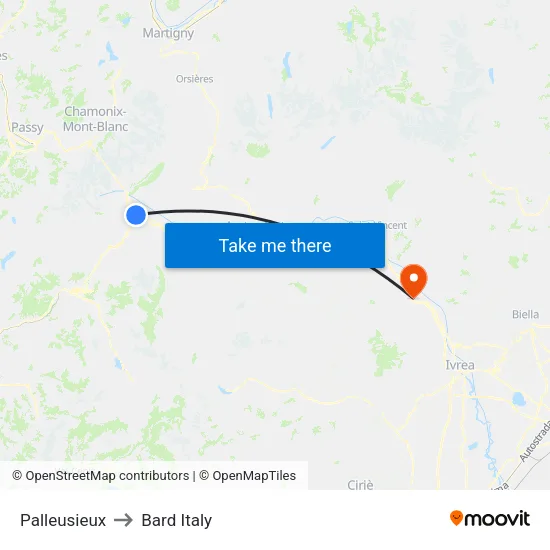 Palleusieux to Bard Italy map