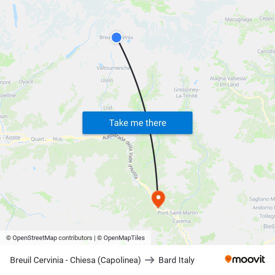 Breuil Cervinia - Chiesa (Capolinea) to Bard Italy map