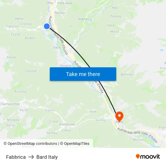 Fabbrica to Bard Italy map