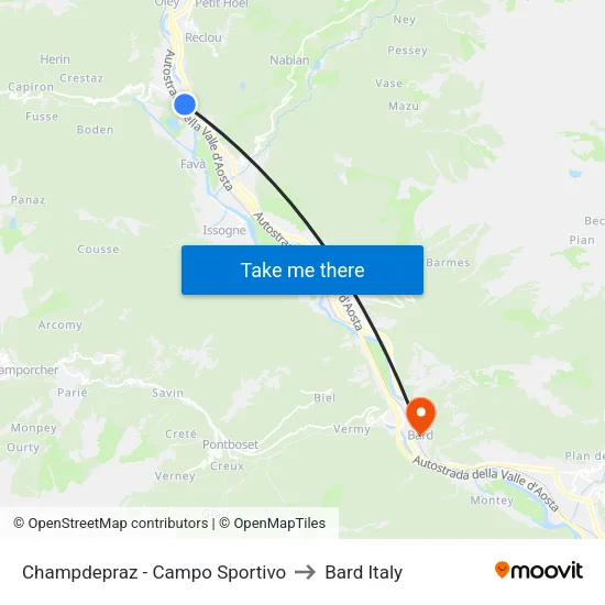 Champdepraz - Sports Field to Bard Italy map