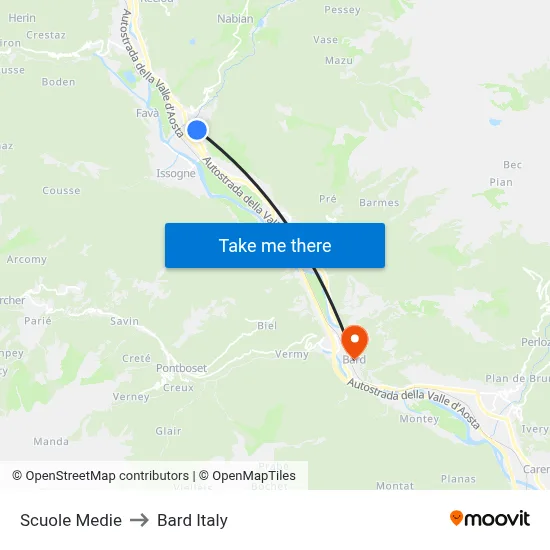 Middle Schools to Bard Italy map